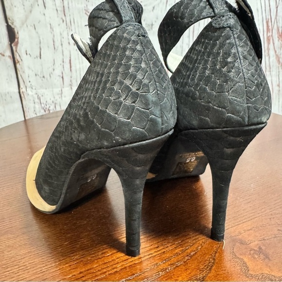 JEFFREY CAMPBELL DEAREST ankle wrap suede nude & black faux snakeskin Pumps 6.5 - Picture 8 of 14
